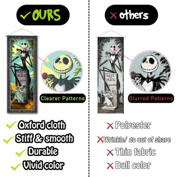 4 Packs Jack Sally Banners Porch Signs Halloween Decor Christmas Nightmare - Picture 6 of 7